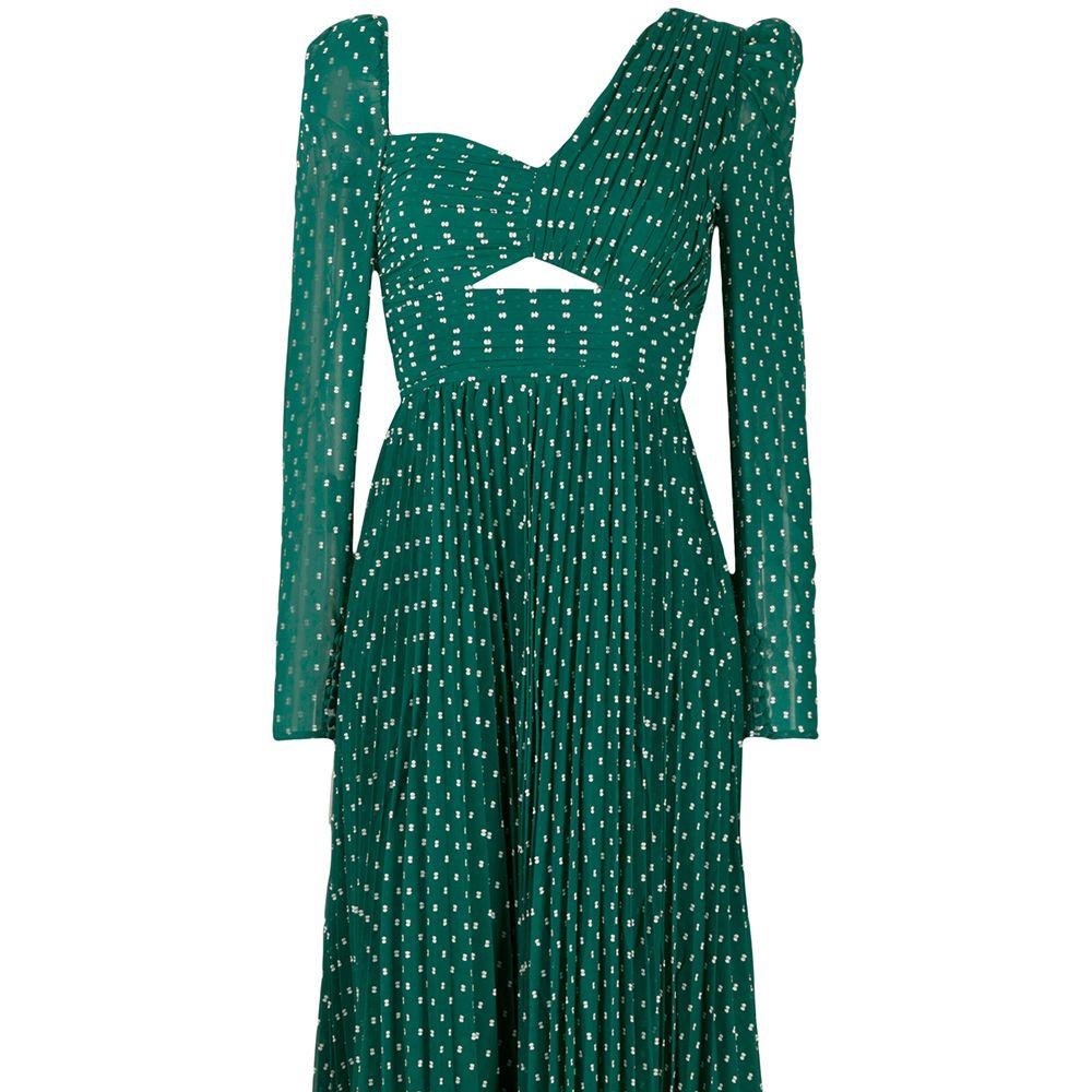 NWT Self-Portrait dark green fil coupé asymmetric dress size 6